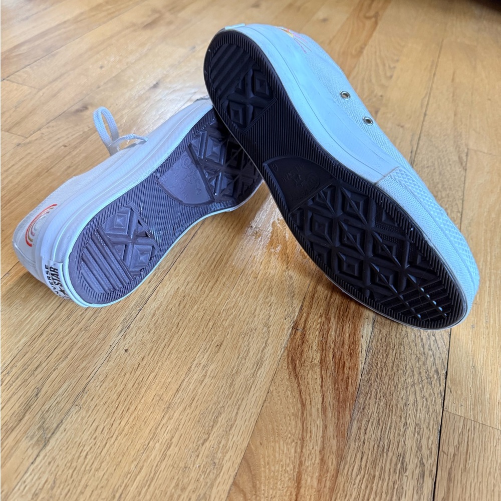 Converse White Low-Top Platform Canvas Sneakers with Sun and Rainbow Embroidery - Picture 7 of 8